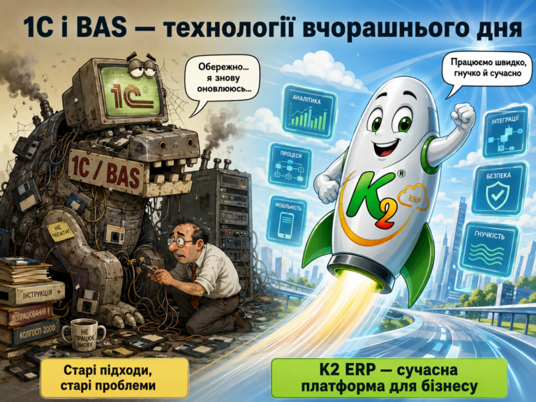 1С нагадує наші технології 20-річної давнини. Ба більше: K2 ERP проти 1С/BAS — що отримує бізнес: 1С нагадує наші технології 20-річної дав