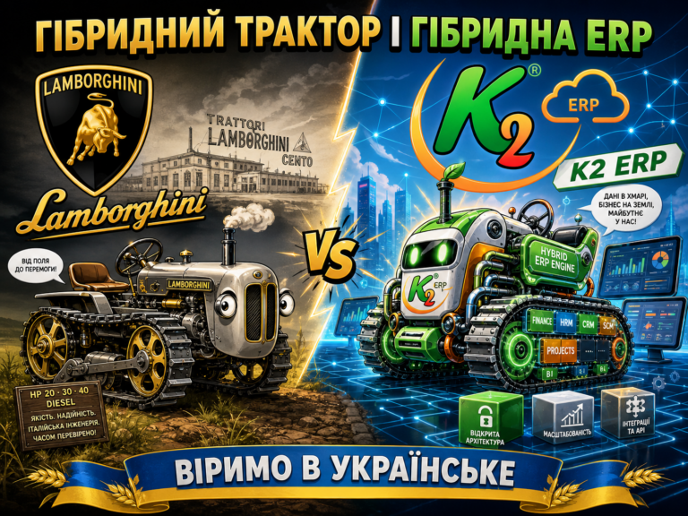 Гібридний трактор Lamborghini і гібридна ERP K2: K2 ERP проти 1С/BAS — що отримує бізнес: Гібридний трактор Lamborghini і гібридна